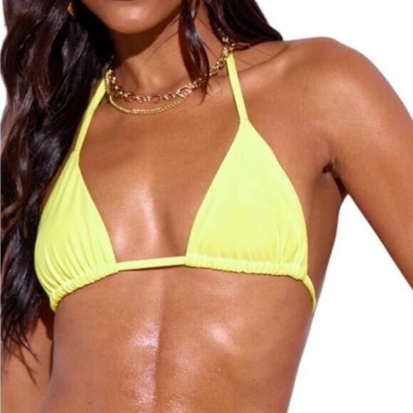 Prettylittlething Yellow Mix and Match Tie Triangle Bikini Top NWT Size 10 US - Picture 6 of 6